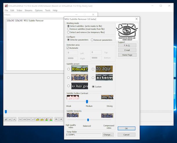 VirtualDubMode filtro rimozione sottotitoli