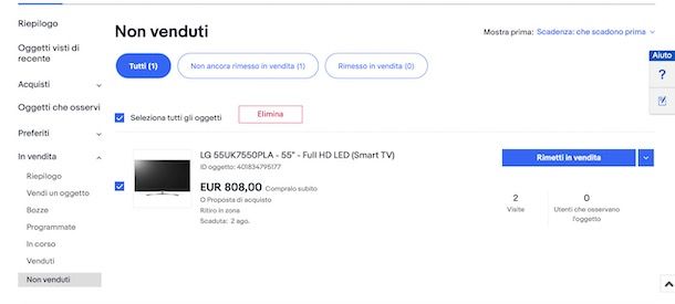 Eliminare annuncio eBay
