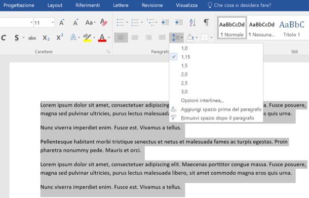 Come cambiare interlinea Word