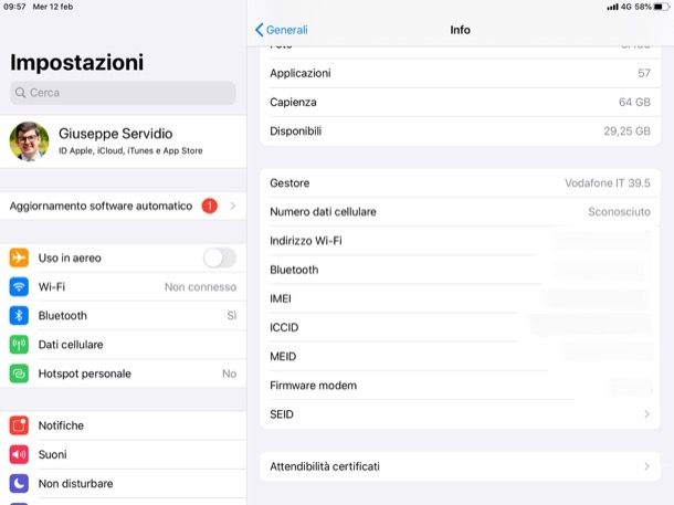 MAC address iPad nelle impostazioni di iPadOS