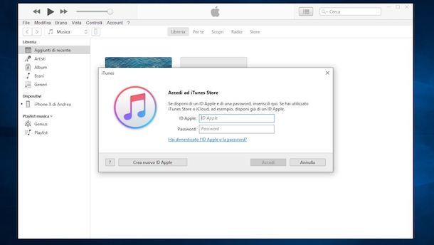 Accedere a iTunes Store
