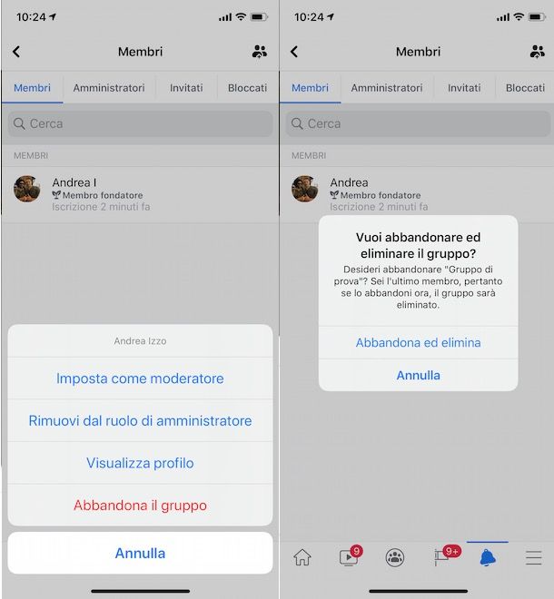 Abbandonare ed eliminare gruppo Facebook