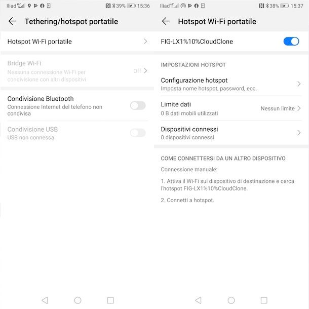 Attivare hotspot su Android