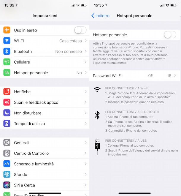 Attivare hotspot iPhone