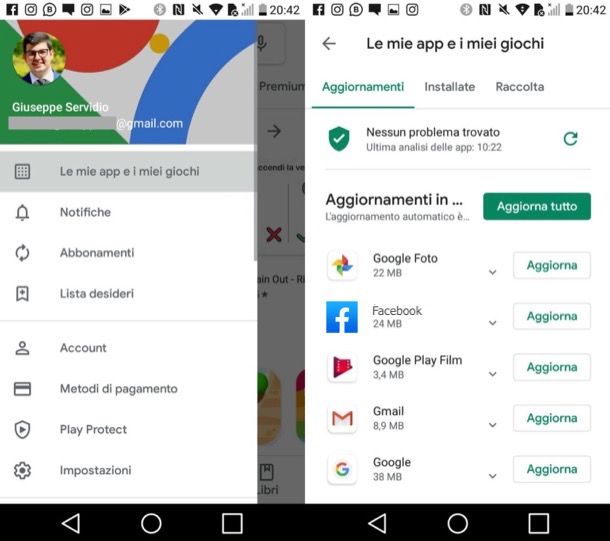 Aggiornamento Facebook su Android