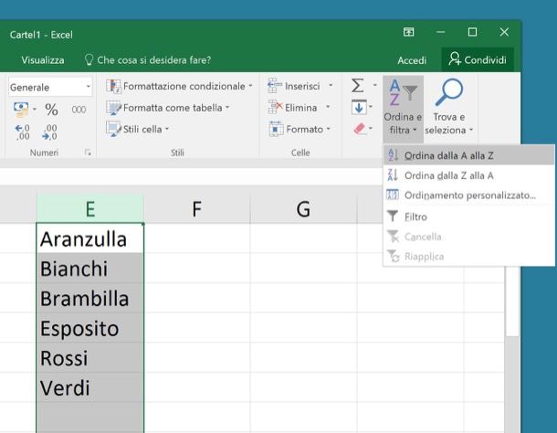 Come ordinare in ordine alfabetico su Excel