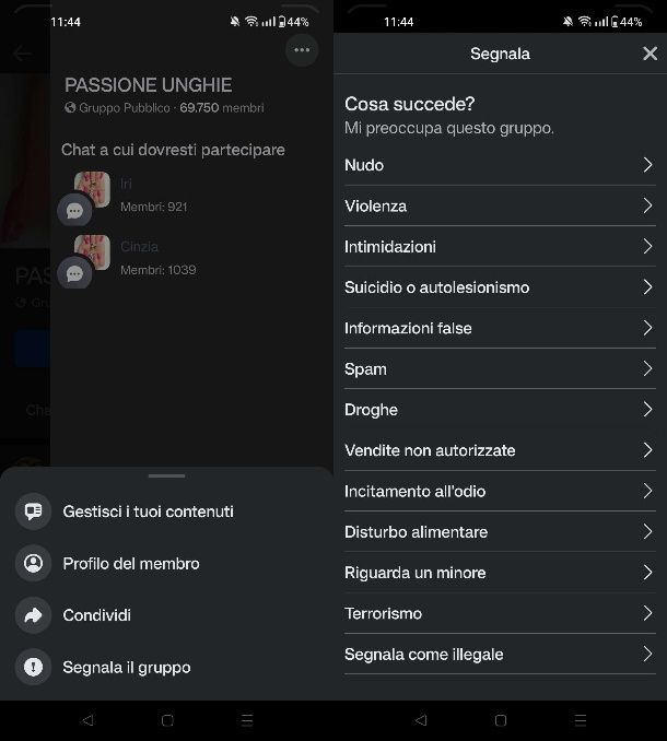 Come segnalare un gruppo Facebook