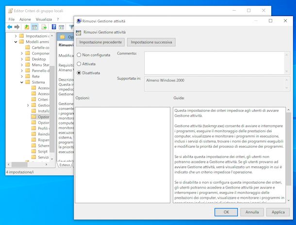 Riabilitare Task Manager da Editor Criteri di gruppo locali 