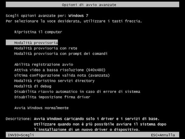 Come avviare Windows 7 in modalità provvisoria