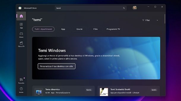 Installare temi dal Microsoft Store Windows 11