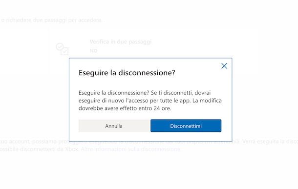 Disconnessione account Microsoft