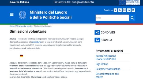 Lettera di dimissioni volontarie