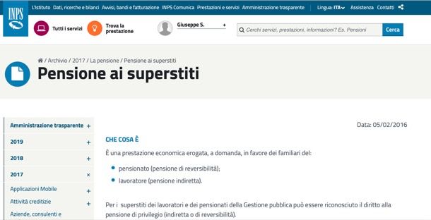 Pensione reversibilità