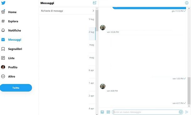 Inviare, leggere e rispondere ai messaggi su Twitter
