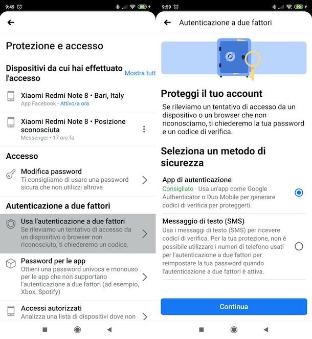 Attivare autenticazione a due fattori di Facebook