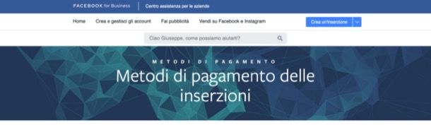 Centro assistenza per le aziende di Facebook