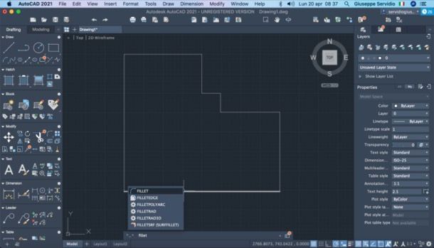 Comando FILLET di AutoCad