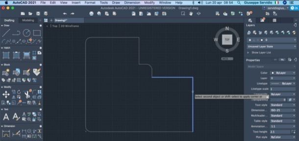 Comandi FILLET e RADIUS di AutoCAD