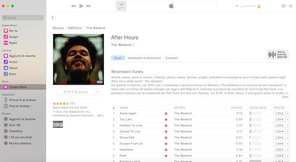 iTunes Store su app Musica