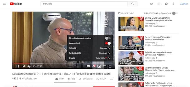 Velocità riproduzione YouTube