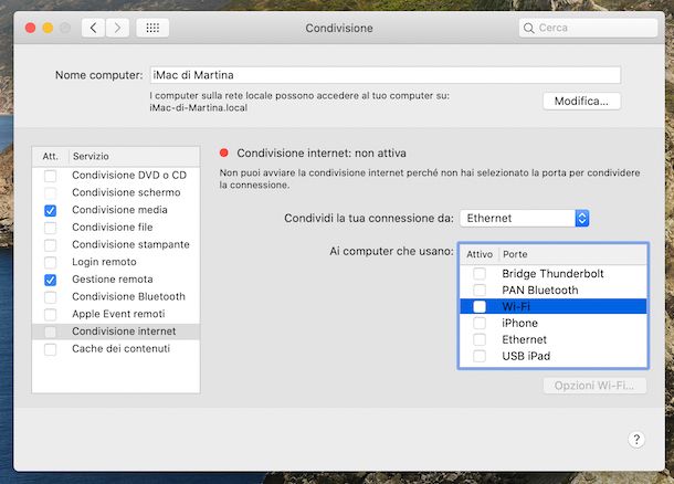 Condivisione internet macOS