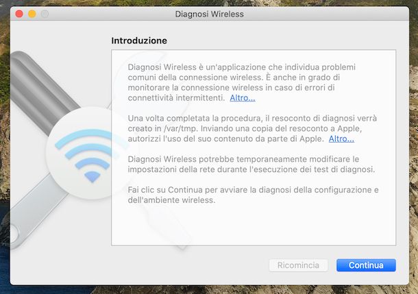 Diagnosi wireless macOS