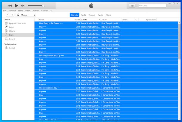 Selezione canzoni iTunes