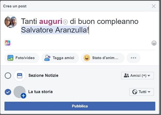 Compleanno FB Post e storia