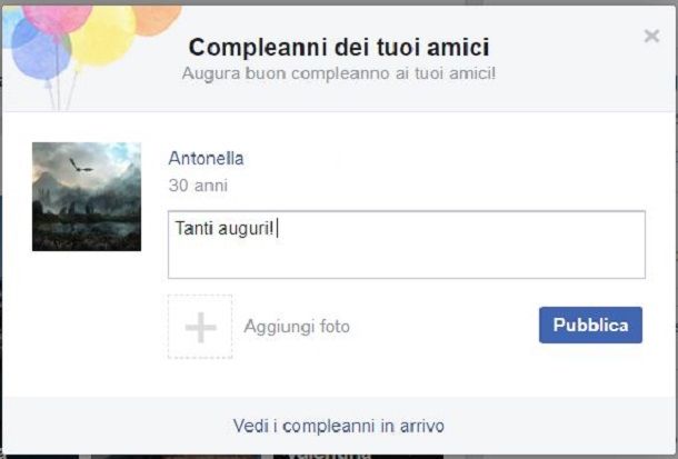 Facebook compleanno notifica