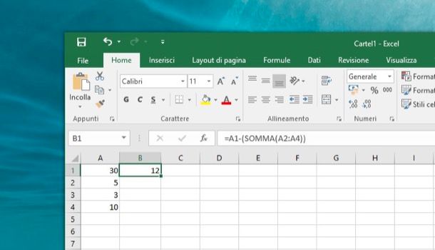 Come sottrarre con Excel