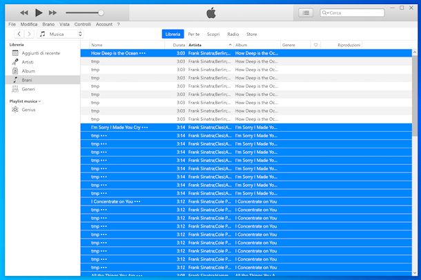 Selezione canzoni iTunes