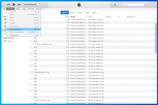 Selezione canzoni iTunes