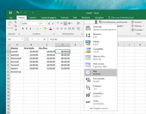 Come sottrarre con Excel