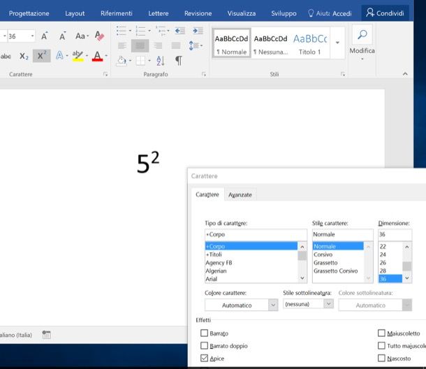 Come elevare a potenza in Word