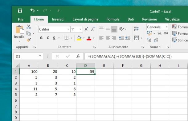 Come sottrarre con Excel