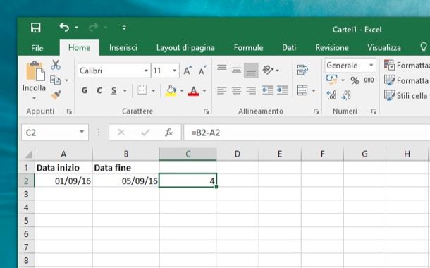 Come sottrarre con Excel