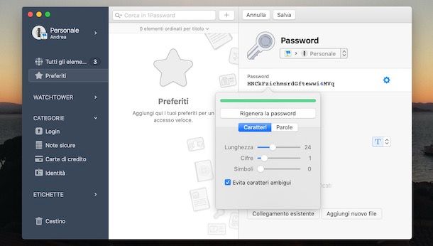 Creare una password con 1Password