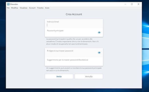 Creare un account su Bitwarden