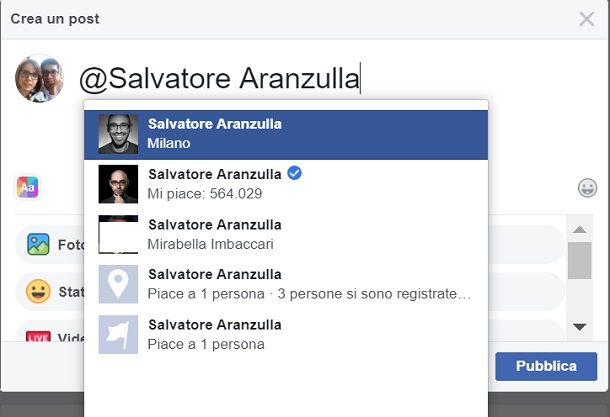 Come menzionare una pagina su Facebook