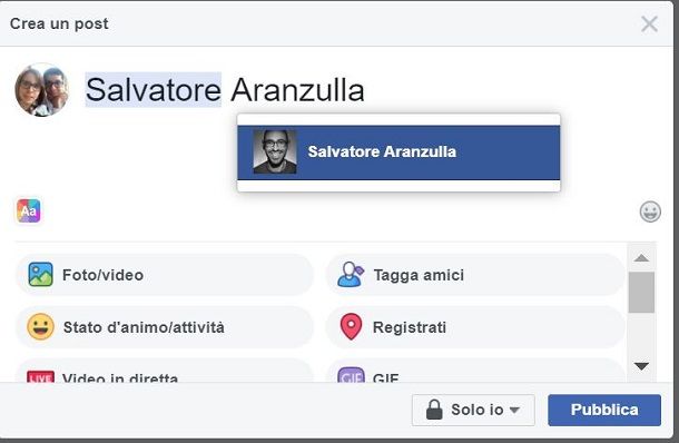 Come taggare su Facebook in un post