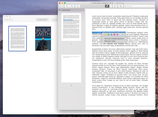 Screenshot che mostra come evidenziare PDF con Libri su macOS