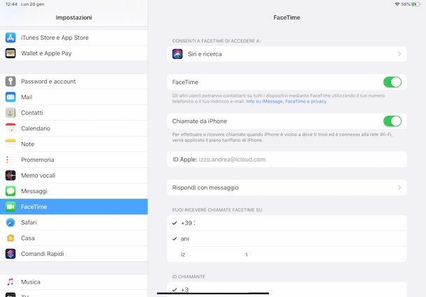 Attivare FaceTime su iPad
