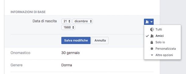 Come mostrare la data di nascita su Facebook