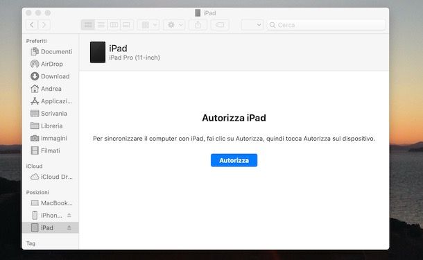 Autorizzare iPad su Mac