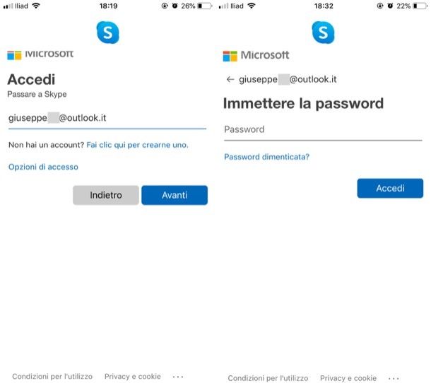 Accesso a Skype da mobile