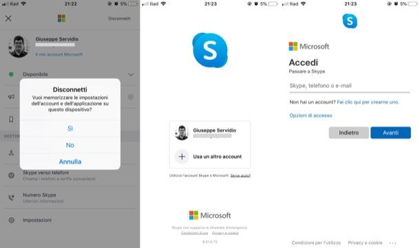 Accedere a un altro account Skype da mobile