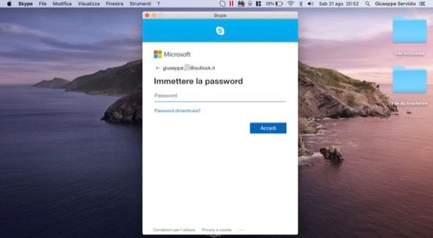 Accedere a Skype da macOS