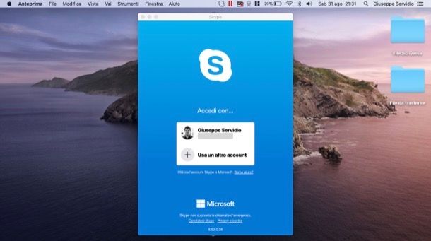 Accedere a un altro account Skype da computer