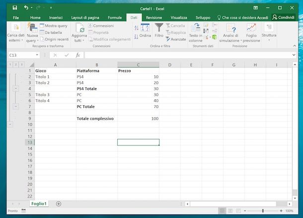 Come sommare una colonna in Excel