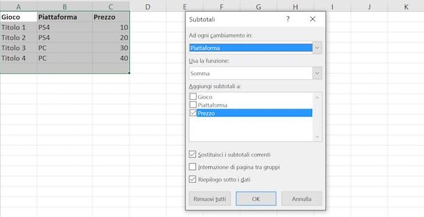 Come sommare una colonna in Excel